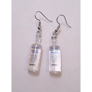Absolut Vodka Bottle Earrings Blue Clear Acrylic 1.25" Drop Novelty Costume